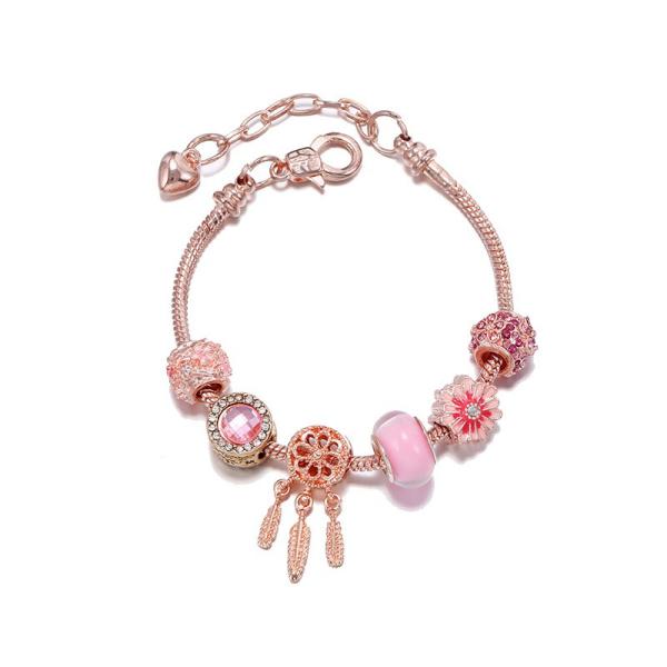 Vòng tay nữ full charm đính đá pha lê hồng nữ tính Lavesta